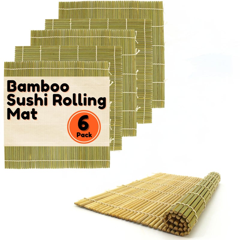 BambooMN 6x Green Bamboo Sushi Rolling Mat Set, Bulk Sushi Roller Mats 9.5", All Natural Bamboo - Image 1