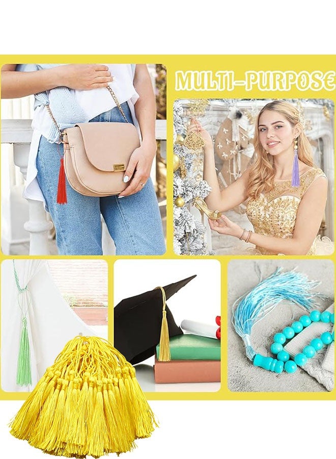 Happy D 100 pieces of lemon yellow 13cm/5-inch silk handmade soft tassel silk thread bookmarks with cord loops, for jewelry making DIY craft accessories - Image 5