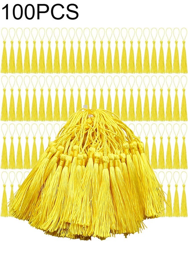 Happy D 100 pieces of lemon yellow 13cm/5-inch silk handmade soft tassel silk thread bookmarks with cord loops, for jewelry making DIY craft accessories - Image 1