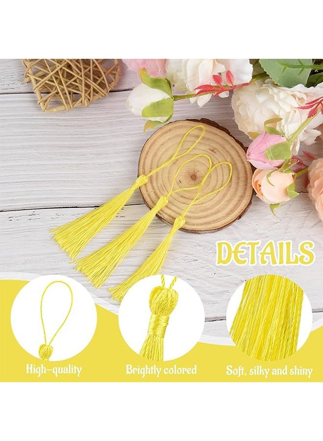 Happy D 100 pieces of lemon yellow 13cm/5-inch silk handmade soft tassel silk thread bookmarks with cord loops, for jewelry making DIY craft accessories - Image 2