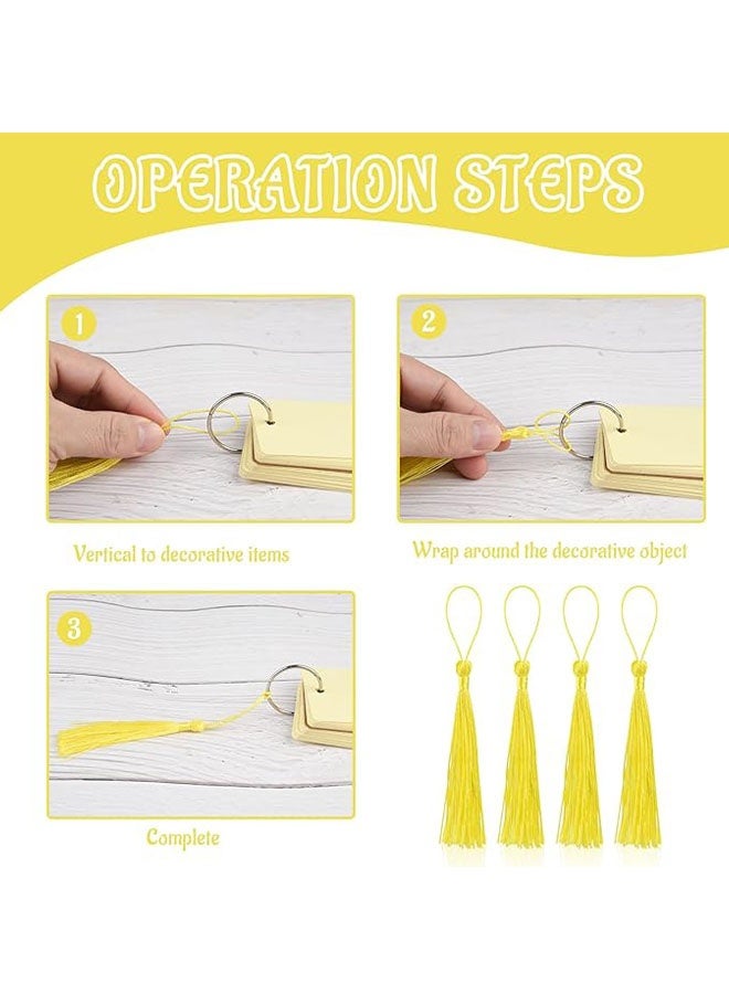 Happy D 100 pieces of lemon yellow 13cm/5-inch silk handmade soft tassel silk thread bookmarks with cord loops, for jewelry making DIY craft accessories - Image 4