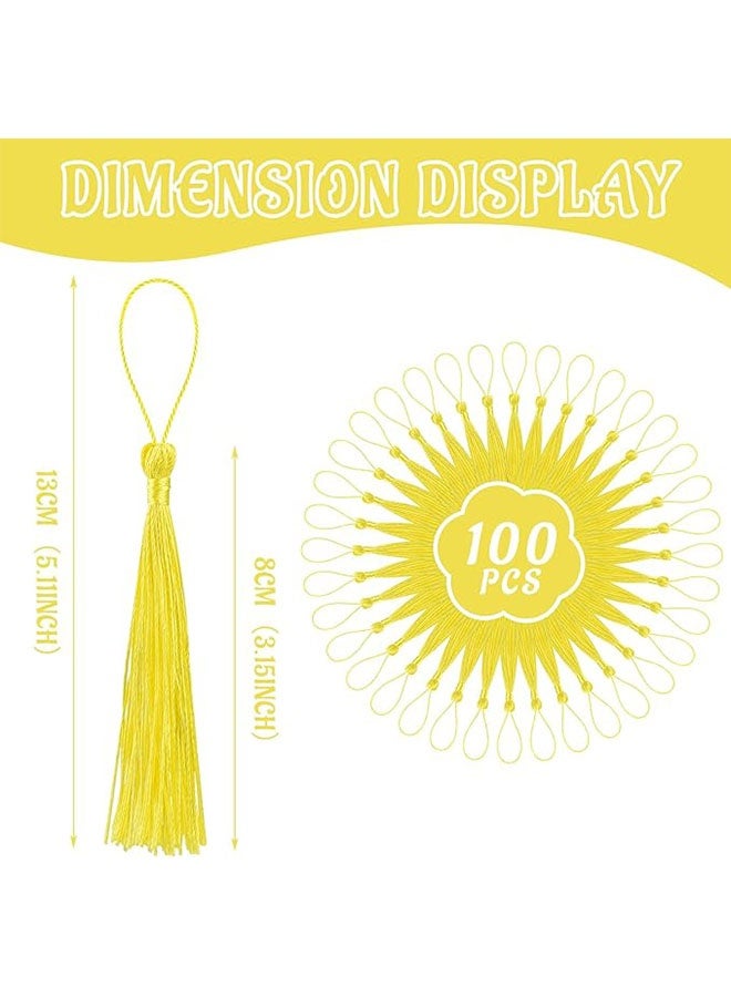 Happy D 100 pieces of lemon yellow 13cm/5-inch silk handmade soft tassel silk thread bookmarks with cord loops, for jewelry making DIY craft accessories - Image 3