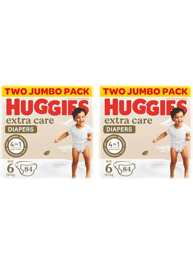 HUGGIES Extra Care Size 6 15+ Kg Twin Jumbo Pack 84 Diapers (Pack Of 2) - Image 1