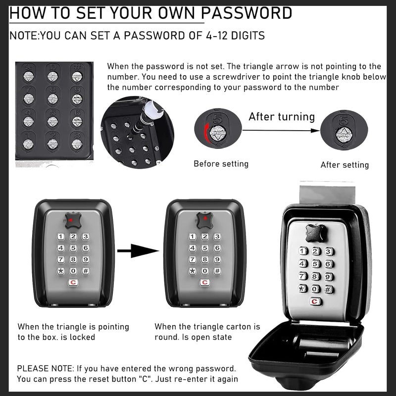 joyzzz Key Lock Box, Sturdy Waterproof Lock Box For Keys With Code For House Keys, Resettable 12-Digit Combination Code Safe Security Lock Box For Home, Office, Garage, Apartment Spare Key Storage - Image 4