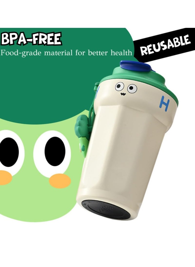 Stainless Steel Insulated Tumbler Thermos Bottles with Leak-Proof Flip Lid and Strap Suitable for Drinking Coffee Tea Water Milk (Beige15 oz) - Image 5