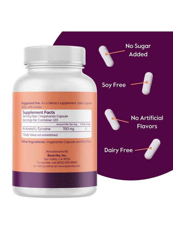 BESTVITE BESTVITE N-Acetyl L-Tyrosine 350mg (NALT) (120 Capsules) - No Stearates - Non GMO - Gluten Free - Image 2