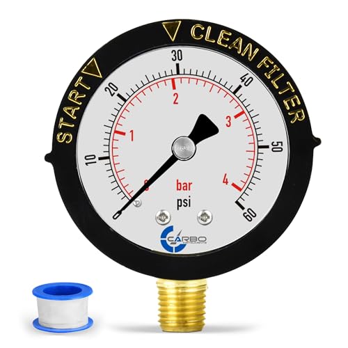 CARBO Instruments Water Pressure Gauge for Swimming Pool Filter, Spa, Aquarium, 60psi Plumbing Clean Filter Indicator with Dual Display & 1/4" NPT Brass Lower Connection with Teflon - Image 1