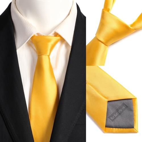fortunatever Men's Solid Satin NecktieYellow Ties For Men With Gift Box - Image 3