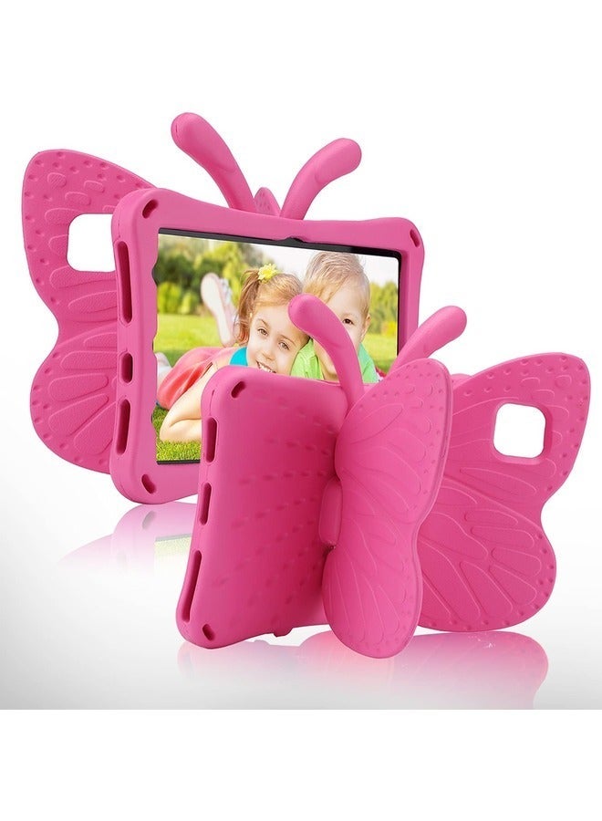 Kids' iPad 10th Gen Case - Hot Pink Butterfly Design with Kickstand, Full Body Protection, Shockproof EVA, Rugged and Drop-Proof