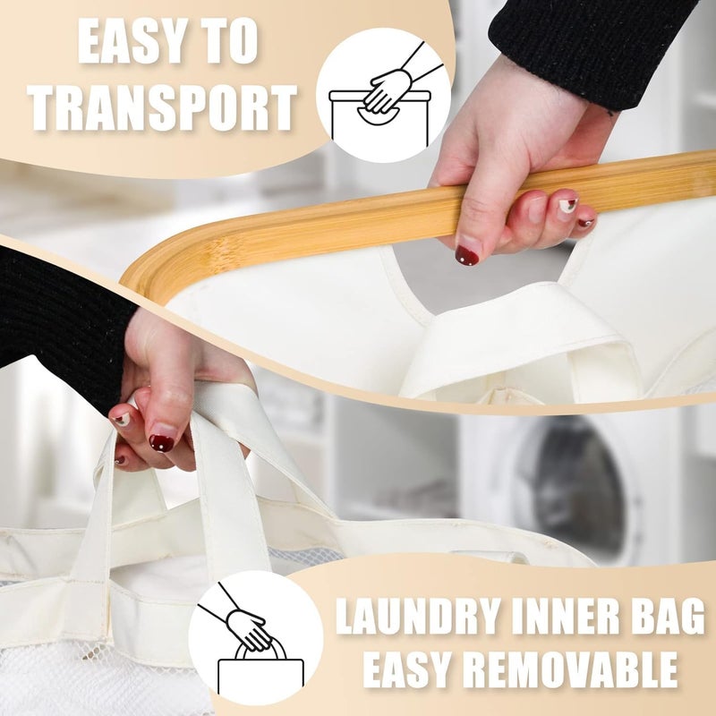 Laundry Basket with Lid, 3 Section Extra Large Laundry Hamper, Divided Laundry Hamper with Removable Bags, for Bathroom, Bedroom(Beige, 140L, 3 Section) - Image 5