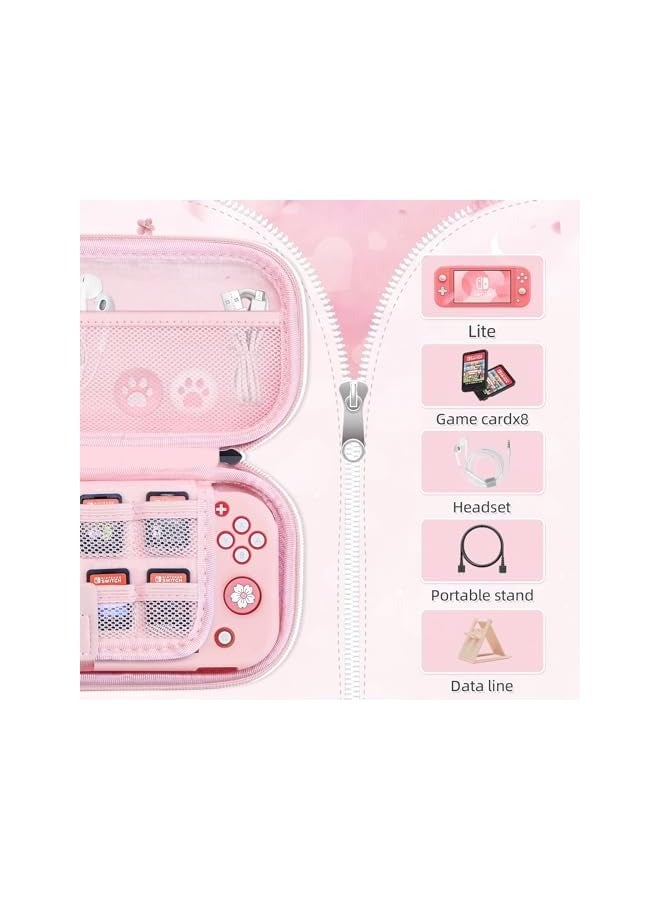 بروماس مجموعة ملحقات حقيبة حمل السفر باللون الوردي لجهاز Switch Lite، غطاء حماية صلب مع حامل، واقي شاشة زجاجي، أغطية قبضة الإبهام 9 في 1 - Image 2