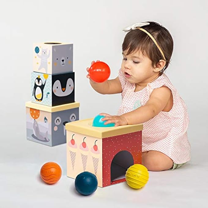 BALL DROP STACKER TOY. BABY STACKING TOY FOR TUMMY TIME DEVELOPMENTAL EDUCATIONAL TOY. STACK THE TOWER, DROP AND ROLL TEXTURED SENSORY BALLS. SUITABLE FOR BABY BOYS & GIRLS FROM 6 MONTHS + - Image 2