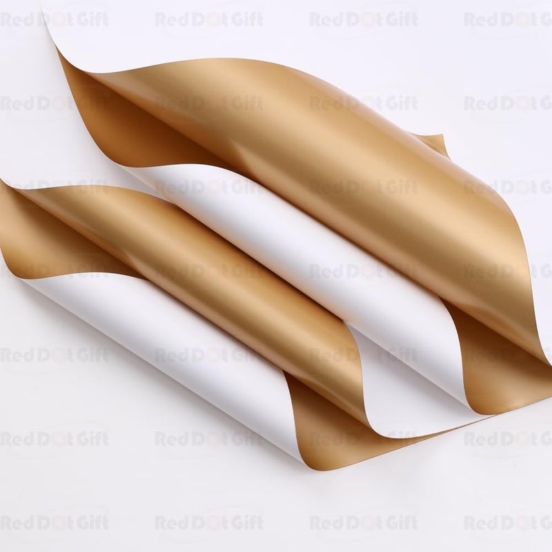 Red Dot Gift Pack of 20 Sheets Double Face Floral Wrapping Paper 57x57cm - White and Gold - Image 4