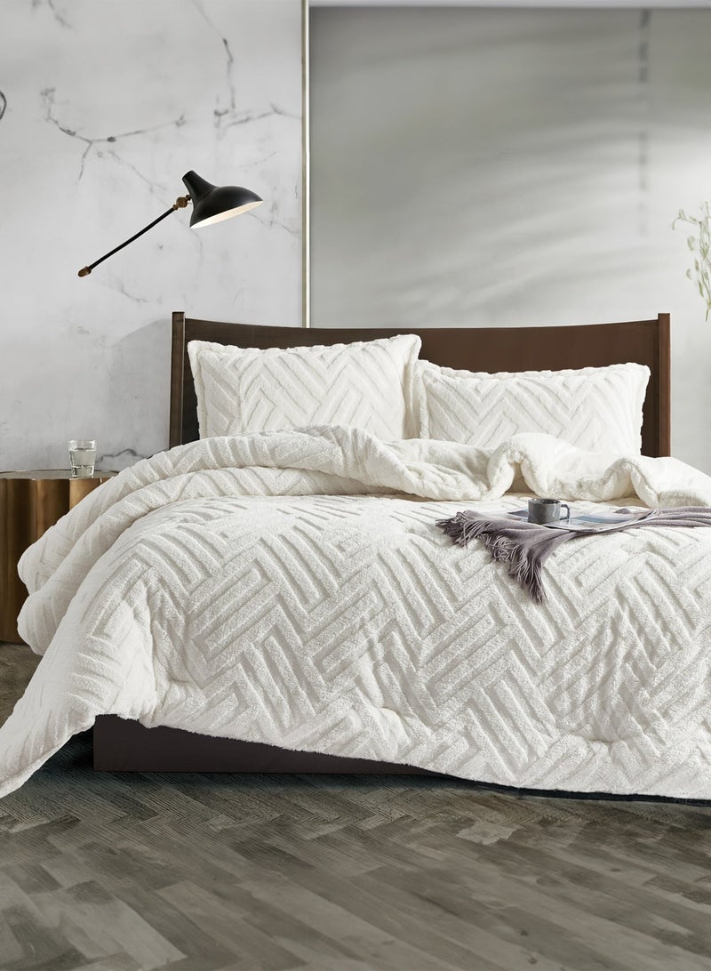 ناداف مفرش شتوي مزدوج خامة ١٠٠٪ فرو يناسب سرير مقاس ٢٠٠ x ٢٠٠ سم مع الحشوة غير قابل للنزع - 4 قطع - Image 1