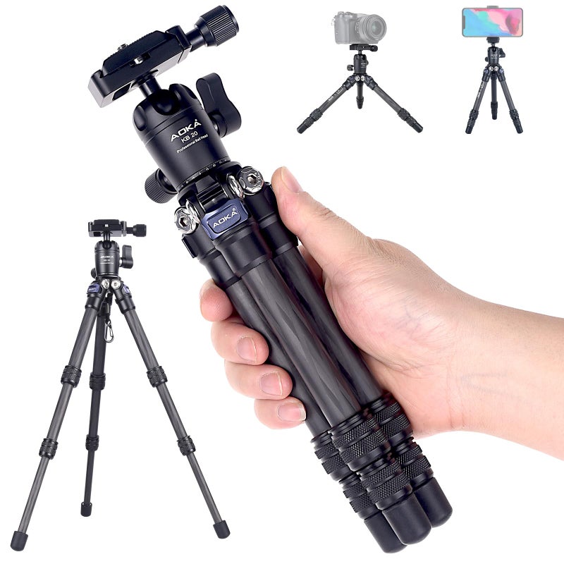 AOKA 1575099 lbs Mini Carbon Fiber Tripod Compact Pocket Travel Tabletop Tripod for Mobile Phones Mirrorless Cameras Digital Cameras Projectors Webcams