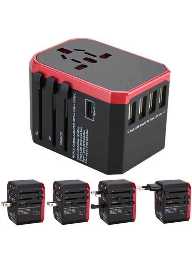 كابتن تيك Universal Travel Adapter, USB Worldwide Charger Power Adapter, International Wall Charger AC Plug Adaptor with 5.6A Smart Power and 3.0A USB Type-C for USA EU UK AUS ( W/Storage Bag)  - Image 1