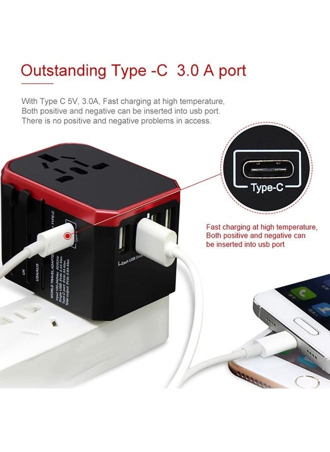 كابتن تيك Universal Travel Adapter, USB Worldwide Charger Power Adapter, International Wall Charger AC Plug Adaptor with 5.6A Smart Power and 3.0A USB Type-C for USA EU UK AUS ( W/Storage Bag)  - Image 2