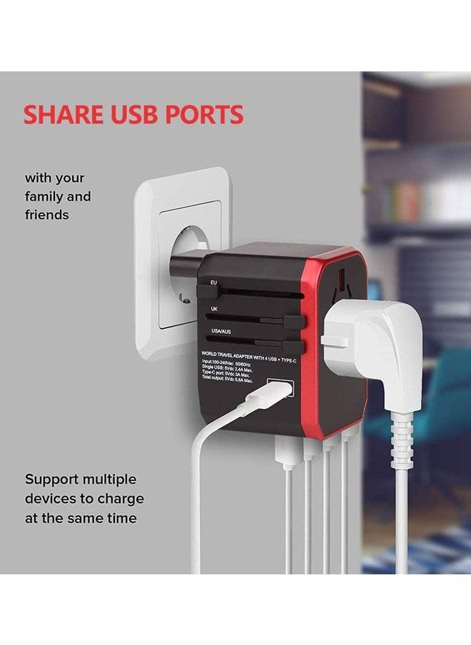 كابتن تيك Universal Travel Adapter, USB Worldwide Charger Power Adapter, International Wall Charger AC Plug Adaptor with 5.6A Smart Power and 3.0A USB Type-C for USA EU UK AUS ( W/Storage Bag)  - Image 4