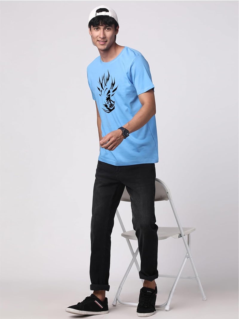 ADRO Men's Graphic Printed T-Shirt - 100% Cotton Regular Fit Sky Blue Tee - Image 5