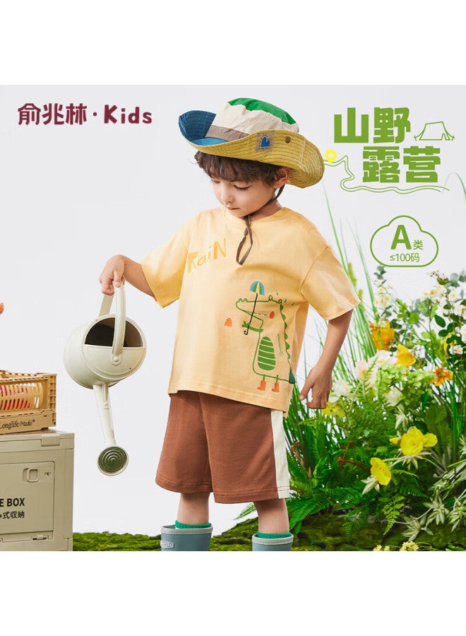 Yuzhaolin Children's Short-sleeve Set, Boys' Summer Outfit, Pure Cotton Cartoon Design, For Young And Older Children, Clothing, Dinosaur Game Theme - Image 1