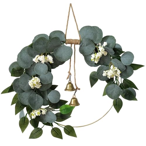 CMINAUS 15 Eucalyptus Wreath for Front Door Artificial Greenery Outdoor Wreath with White Berry Spring Summer Wreaths for Farmhouse Front Porch Window Porch Hanging Wall Party Wedding Decor - Image 1