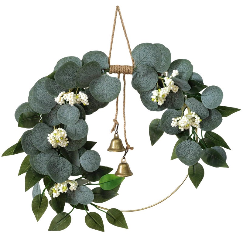 CMINAUS 15 Eucalyptus Wreath for Front Door Artificial Greenery Outdoor Wreath with White Berry Spring Summer Wreaths for Farmhouse Front Porch Window Porch Hanging Wall Party Wedding Decor - Image 2