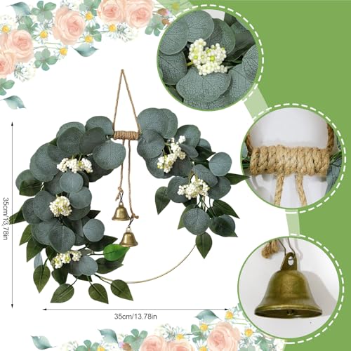 CMINAUS 15 Eucalyptus Wreath for Front Door Artificial Greenery Outdoor Wreath with White Berry Spring Summer Wreaths for Farmhouse Front Porch Window Porch Hanging Wall Party Wedding Decor - Image 3