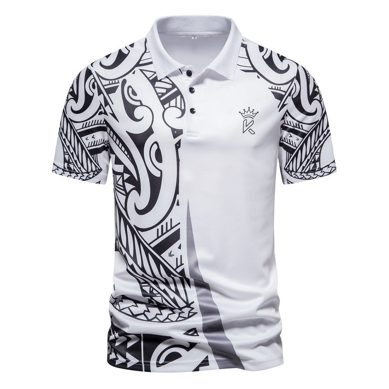 Men's Short Sleeve Polo Shirt with Poker King Print - Image 1
