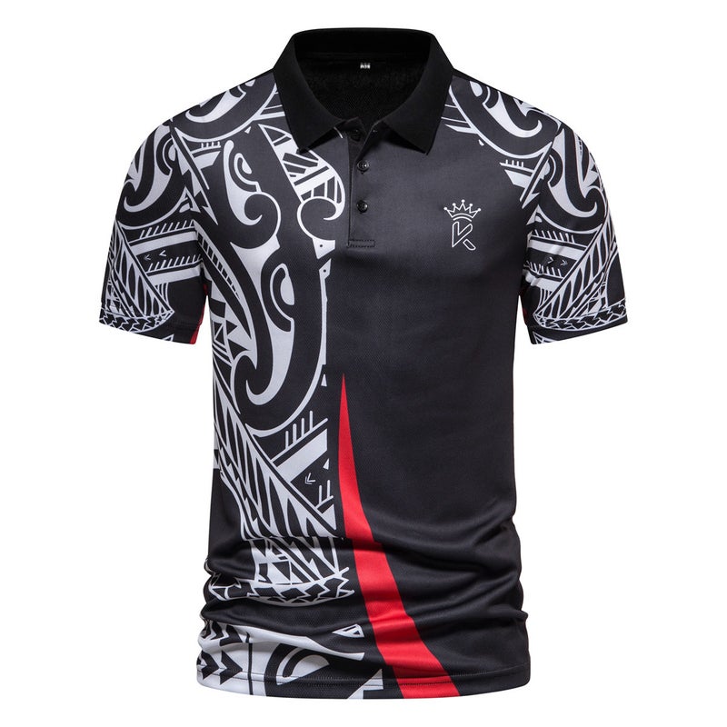 Men's Short Sleeve Polo Shirt with Poker King Print - Image 3