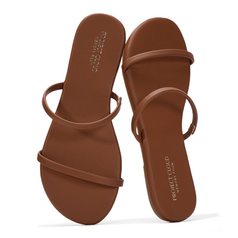 Project Cloud Summer Sandals for Women 2026 - Memory Foam Insole and Eco-Crafted Leather Beach Flip Flops for Women - Non Slip and Lightweight Double Strap Womens Sandals (Transition, WHISKEY,8M) - Image 1
