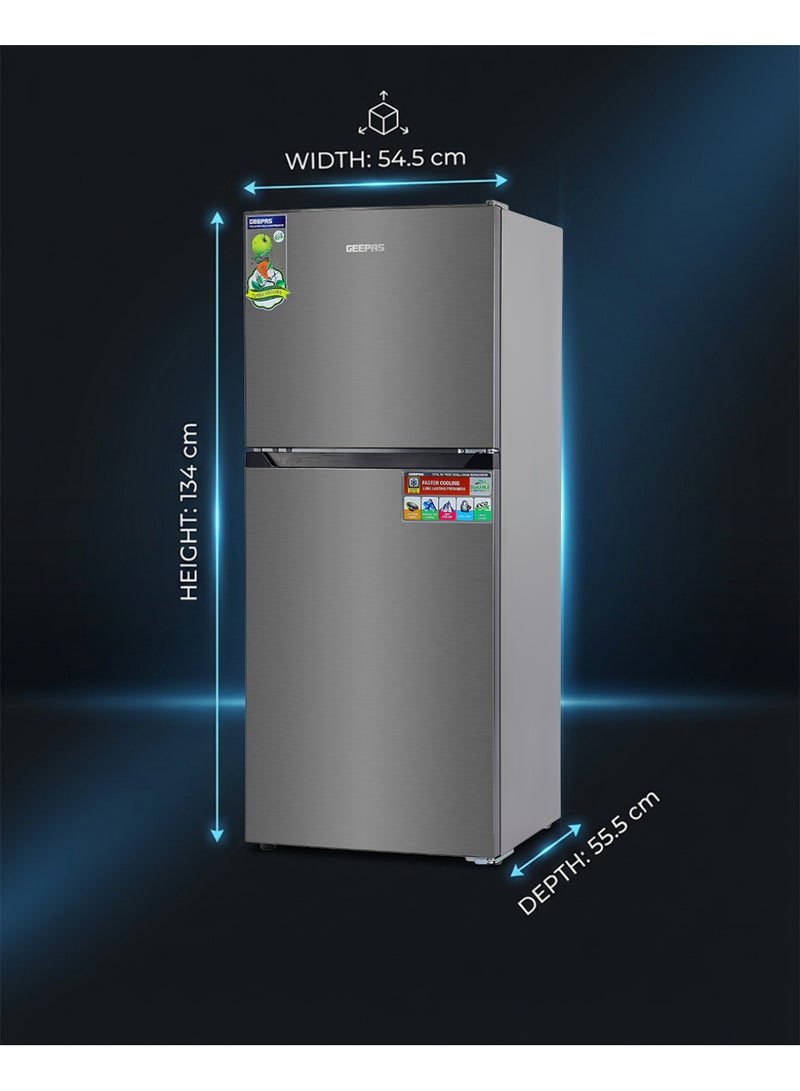 GEEPAS 250L Gross-180L Net Capacity, No Frost Double Door Refrigerator| With Multi Air Flow, Stainless Steel Body, Recessed Handle, Tempered Glass Shelves, Faster And Deep Cooling, LED Internal Lamp, Ice Tray, Egg Tray 260 L GRF2522SXN Grey - Image 3