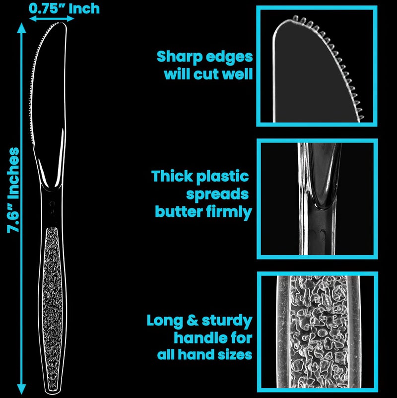 Lonezo Lonezo [150 Count Plastic Knives Clear Plastic Knives Heavy Duty Shatter Resistant Disposable Plastic Knifes for Parties Picnic All Indoor Outdoor Activities  - Image 2