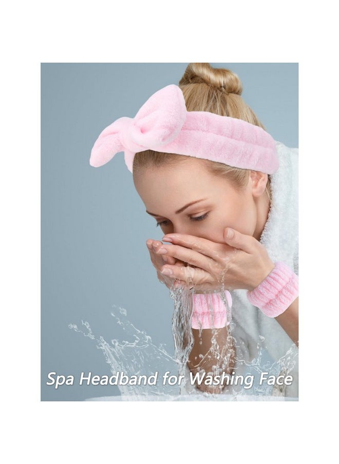 Velscrun 6 Pack Spa Headband Makeup Headband Face Wash Headband Skincare Headbands Pink Sponge Hair Band Bow Tie Spa Headband For Washing Face Wristband Set Hair Accessories For Women Girls Gifts  - Image 2