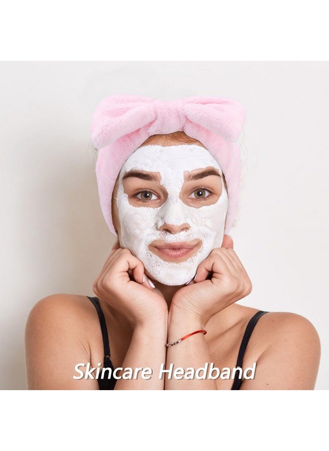 Velscrun 6 Pack Spa Headband Makeup Headband Face Wash Headband Skincare Headbands Pink Sponge Hair Band Bow Tie Spa Headband For Washing Face Wristband Set Hair Accessories For Women Girls Gifts  - Image 4