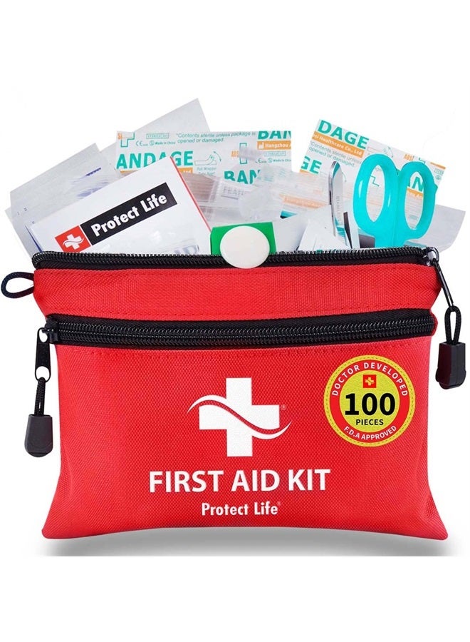 Protect Life First Aid Kit for Home/Business | HSA/FSA Eligible Emergency Kit | Hiking First aid kit Camping | Travel First Aid Kit for Car|Small First Aid Kit Travel/Survival Medical kit - 100 Pieces