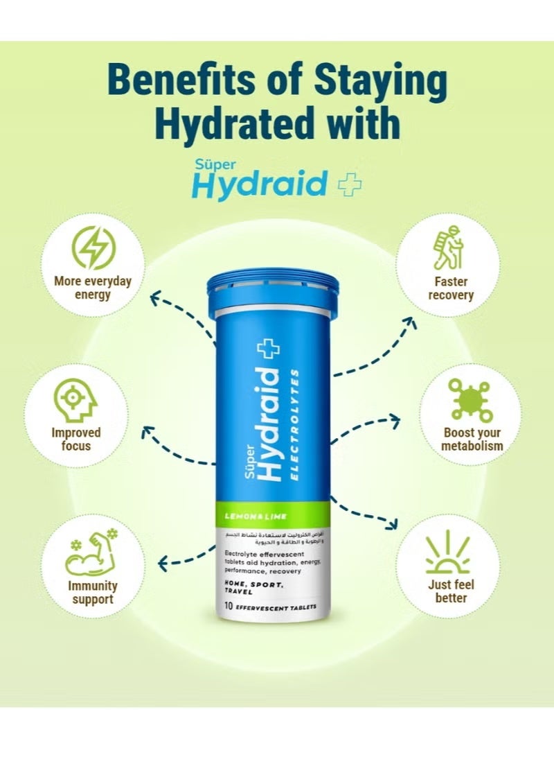 Super Hydraid Electrolyte Drink Mix Lemon & Lime Effervescent Tablets 10s - Image 2