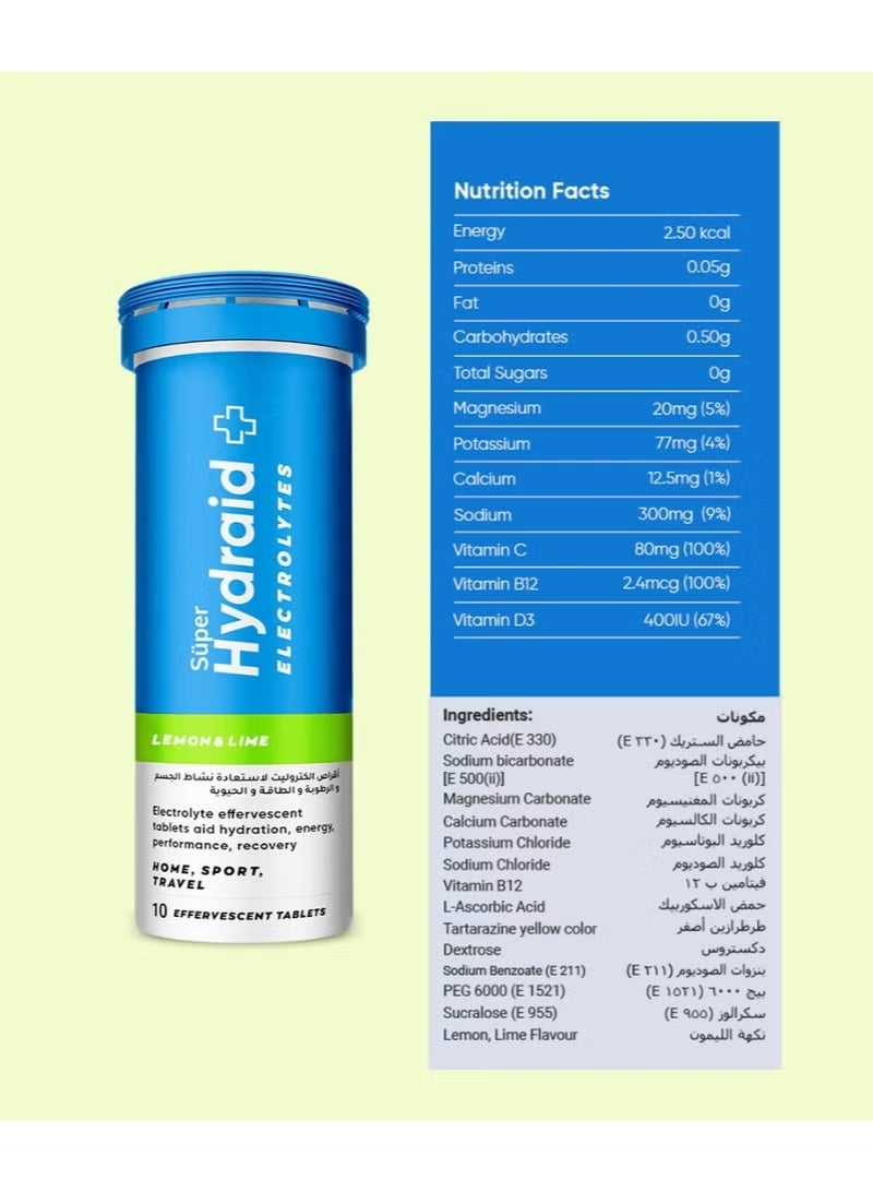 Super Hydraid Electrolyte Drink Mix Lemon & Lime Effervescent Tablets 10s - Image 3