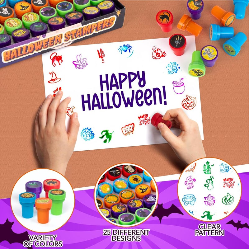 Art Creativity Halloween Stampers - Set of 50 - Kids & Adults Self Inking Spooky Stamps - Trick or Treat Stamp Designs for Halloween-Themed Party Decoration - Includes Ghost, Pumpkin, Witch, and More - Image 4