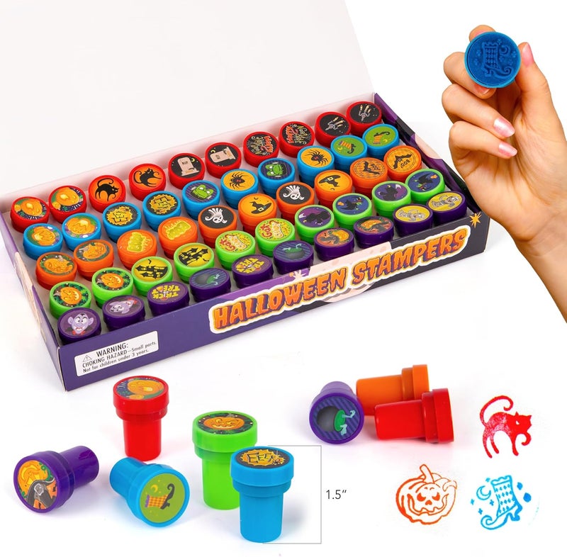 Art Creativity Halloween Stampers - Set of 50 - Kids & Adults Self Inking Spooky Stamps - Trick or Treat Stamp Designs for Halloween-Themed Party Decoration - Includes Ghost, Pumpkin, Witch, and More - Image 3