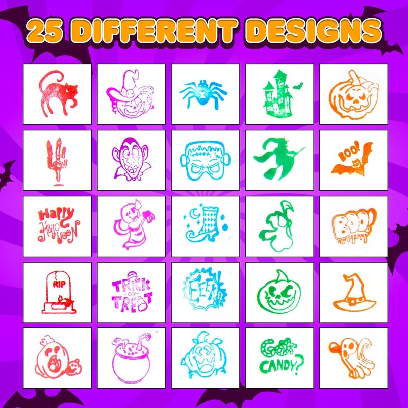 Art Creativity Halloween Stampers - Set of 50 - Kids & Adults Self Inking Spooky Stamps - Trick or Treat Stamp Designs for Halloween-Themed Party Decoration - Includes Ghost, Pumpkin, Witch, and More - Image 2