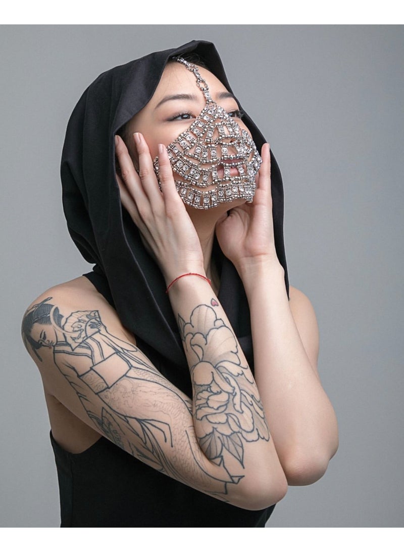 GetmanJewelry Getman Jewelry Silver Face Mask, Handmade Unisex Crystal Festival Jewelry, Unique Multipurpose Accessory for Performances, Fashion Shoots, and Avant-Garde Styling - Image 2