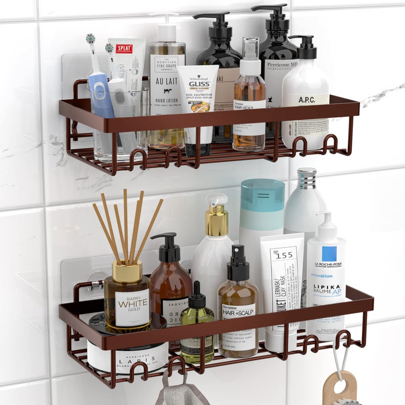 Moforoco Shower Caddy Shelf Organizer Rack, Self Adhesive Black Bathroom Shelves Basket, Home Farmhouse Wall Inside Organization and Storage Decor Rv Accessories, First Camper Apartment Essentials - Image 1