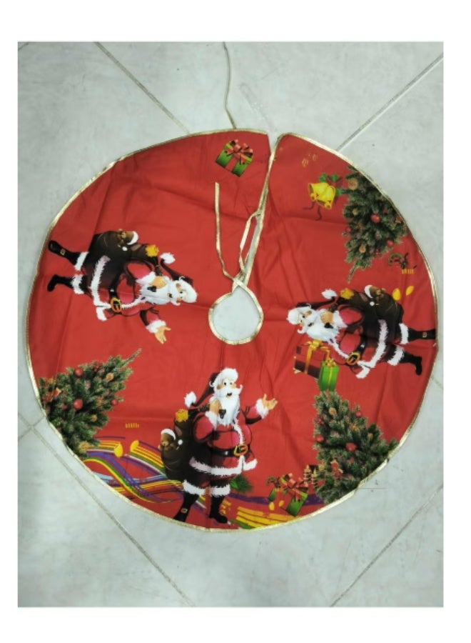 مفرش / تنورة شجرة الكريسماس الكلاسيكي (80 سم) - قماش أحمر مطبوع برسومات سانتا كلوز - غطاء قاعدة الشجرة وديكور الأرضية - Image 1