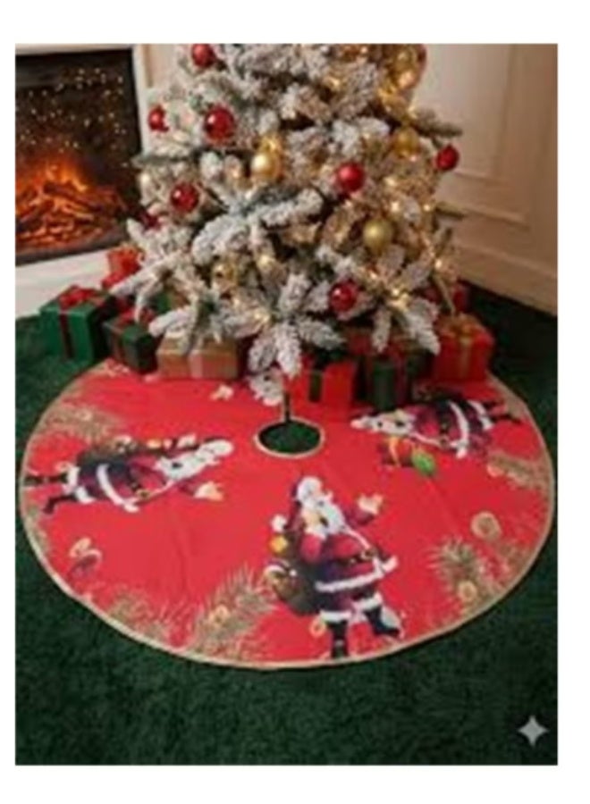 مفرش / تنورة شجرة الكريسماس الكلاسيكي (80 سم) - قماش أحمر مطبوع برسومات سانتا كلوز - غطاء قاعدة الشجرة وديكور الأرضية - Image 2
