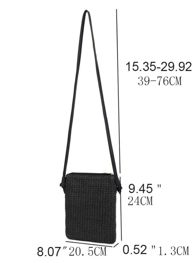 Straw Crossbody Beach Bag, Summer Beach Shoulder Bags, Boho Woven Clutch Bag, Suitable for Beach Vacation Party (Black)  - Image 3