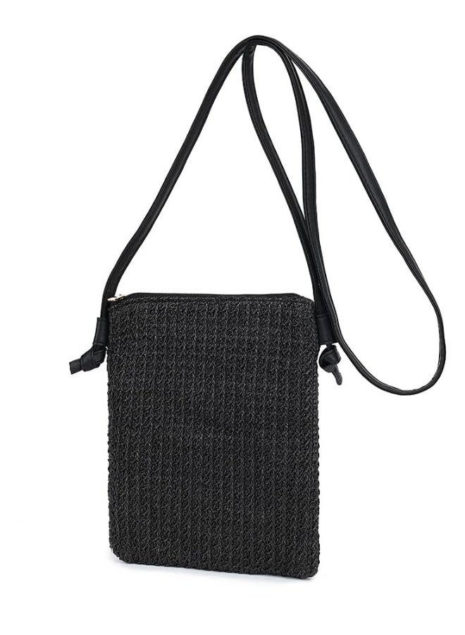 Straw Crossbody Beach Bag, Summer Beach Shoulder Bags, Boho Woven Clutch Bag, Suitable for Beach Vacation Party (Black)  - Image 2