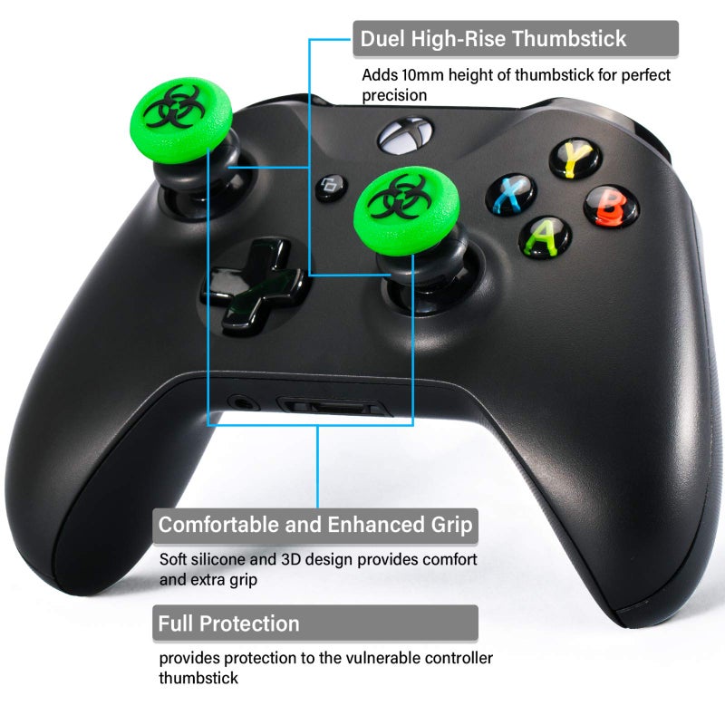 Playrealm FPS Thumbstick Extender & 3D Texture Rubber Silicone Grip Cover 2 Sets for Xbox Series X/S & Xbox One Controller(BioH Green) - Image 2