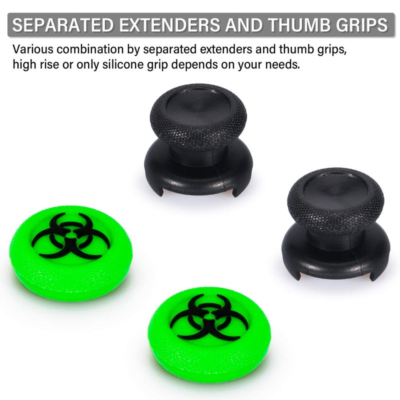 Playrealm FPS Thumbstick Extender & 3D Texture Rubber Silicone Grip Cover 2 Sets for Xbox Series X/S & Xbox One Controller(BioH Green) - Image 3