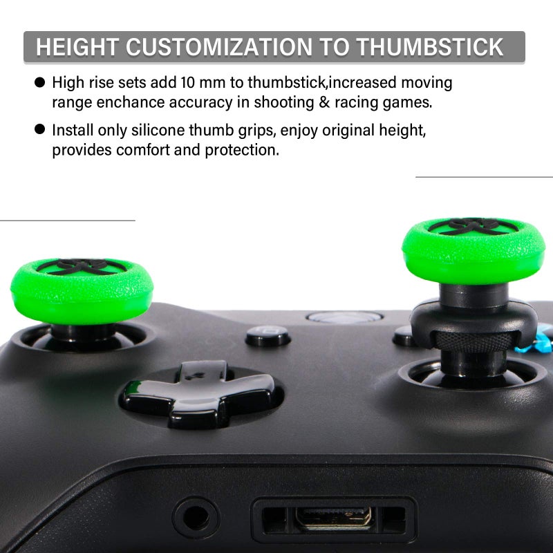 Playrealm FPS Thumbstick Extender & 3D Texture Rubber Silicone Grip Cover 2 Sets for Xbox Series X/S & Xbox One Controller(BioH Green) - Image 4