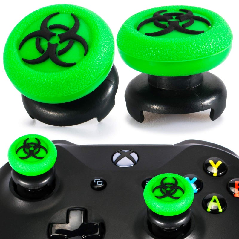 Playrealm FPS Thumbstick Extender & 3D Texture Rubber Silicone Grip Cover 2 Sets for Xbox Series X/S & Xbox One Controller(BioH Green) - Image 1